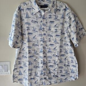 Vineyard Vines Men's Nautical Print Shirt - Blue on White Size XL